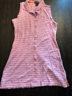 Ralph Lauren Lavender and White Striped Sleeveless Polo Dress with Orange Logo